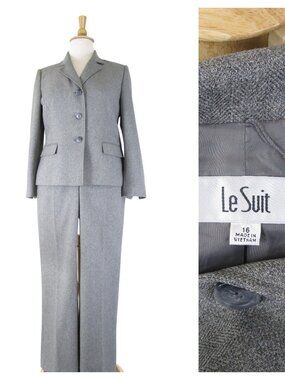 Le Suit Womens Plus Size Solid Gray Pant Suit Size 16 Formal Business Career